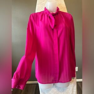 Vintage 1980s Haberdashery Collection P Bow Blouse Fuchsia Pink Chiffon